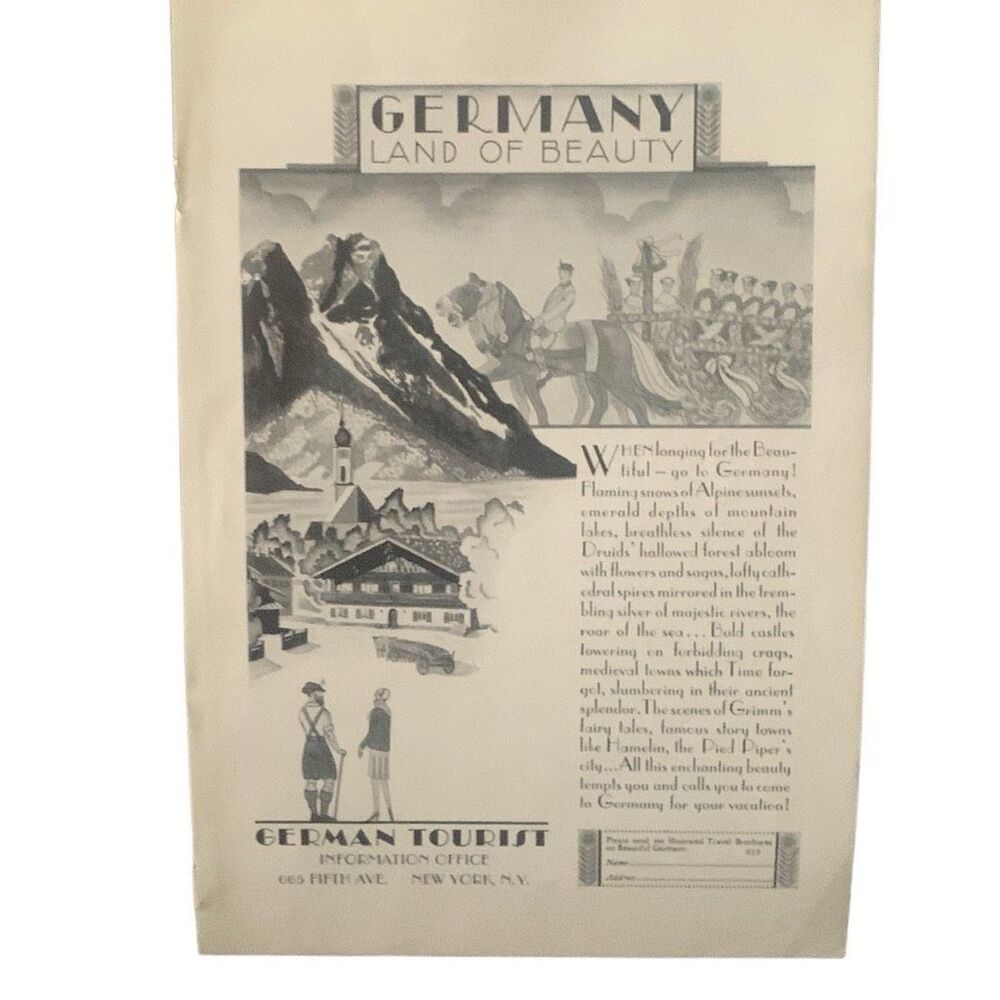 Vintage 1929 German Tourist Land of Beauty Ad Advertisement